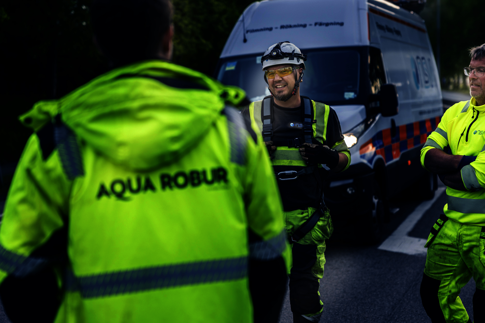 NSVA installed overflow monitoring equipment at night in Helsingborg